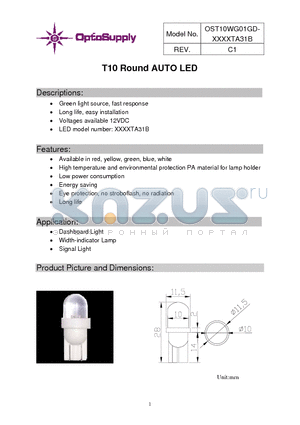 OST10WG01GD-B5YUTA31B datasheet - T10 Round AUTO LED