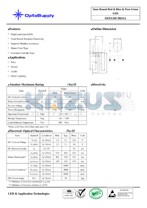 OSTAMC5B31A datasheet - 5mm Round Red & Blue & Pure Green LED