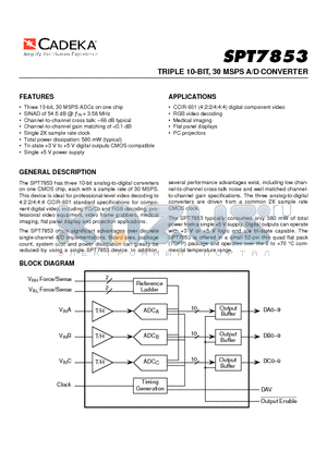 SPT7853 datasheet - TRIPLE 10-BIT, 30 MSPS A/D CONVERTER