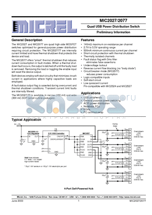 MIC2027 datasheet - Quad USB Power Distribution Switch Preliminary Information