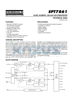 SPT7861 datasheet - 10-BIT, 40 MSPS, 160 mW A/D CONVERTER