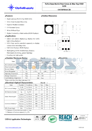 OSTBPBS4C2B datasheet - 5x5x1.5mm Red & Pure Green & Blue Top SMD LED