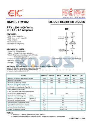 RM10 datasheet - SILICON RECTIFIER DIODES