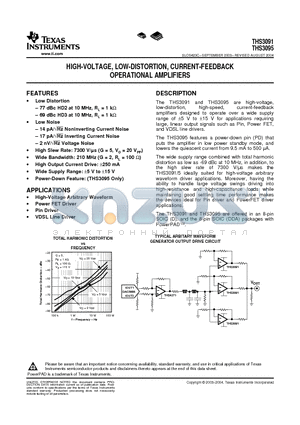 THS3091DDA datasheet - HIGH-VOLTAGE, LOW-DISTORTION, CURRENT-FEEDBACK OPERATIONAL AMPLIFIERS