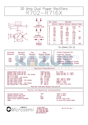 R702 datasheet - 30 Amp Dual Power Rectifiers