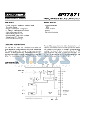 SPT7871SCU datasheet - 10-BIT, 100 MSPS TTL A/D CONVERTER