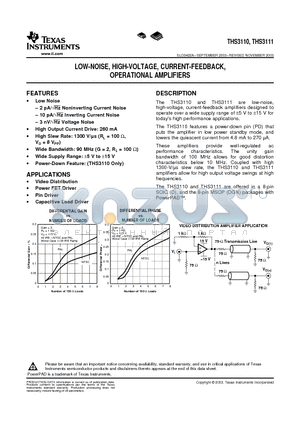 THS3110 datasheet - LOW-NOISE, HIGH-VOLTAGE, CURRENT-FEEDBACK, OPERATIONAL AMPLIFIERS
