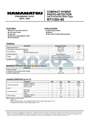 R7110U-40 datasheet - COMPACT HYBRID PHOTO-DETECTOR