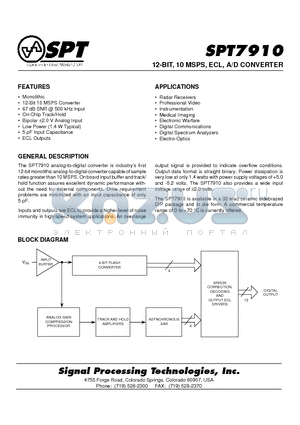 SPT7910SCJ datasheet - 12-BIT, 10 MSPS, ECL, A/D CONVERTER