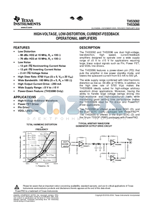 THS3096 datasheet - HIGH-VOLTAGE, LOW-DISTORTION, CURRENT-FEEDBACK OPERATIONAL AMPLIFIERS