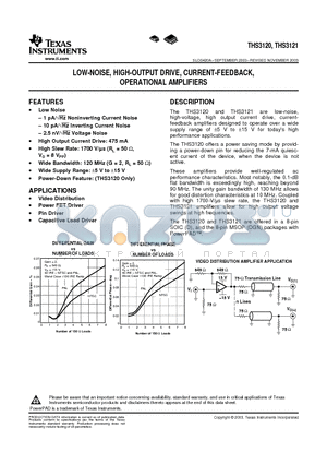 THS3120 datasheet - LOW-NOISE, HIGH-OUTPUT DRIVE, CURRENT-FEEDBACK, OPERATIONAL AMPLIFIERS