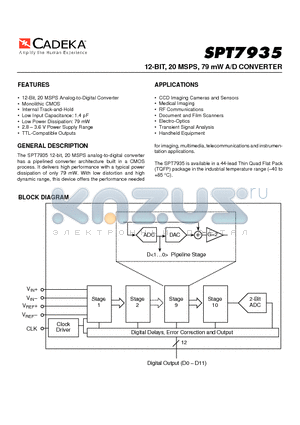 SPT7935SIT datasheet - 12-BIT, 20 MSPS, 79 mW A/D CONVERTER