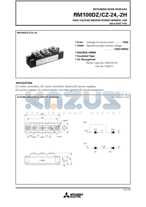 RM100CZ-24 datasheet - HIGH VOLTAGE MEDIUM POWER GENERAL USE INSULATED TYPE