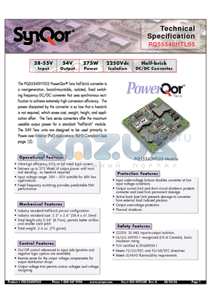 PQ55540HTM05NNS datasheet - Half-brick DC/DC Converter