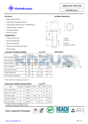 OSV5HL56A1A datasheet - 4.8mm Straw Violet LED