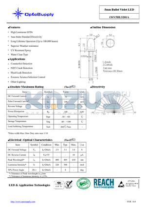 OSV5HL5201A datasheet - 5mm Bullet Violet LED