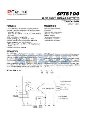 SPT8100SIT datasheet - 16-BIT, 5 MSPS CMOS A/D CONVERTER