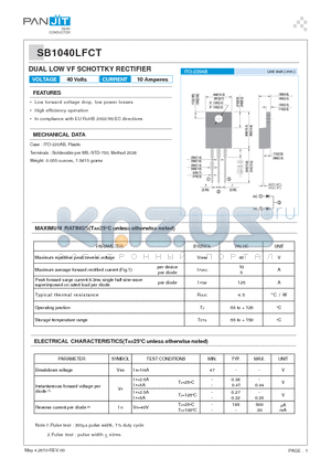 SB1040LFCT datasheet - DUAL LOW VF SCHOTTKY RECTIFIER