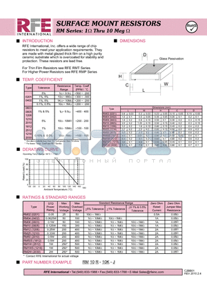 RM10R-10K-J datasheet - SURFACE MOUNT RM Series: 1W Thru 10 Meg RESISTORS W