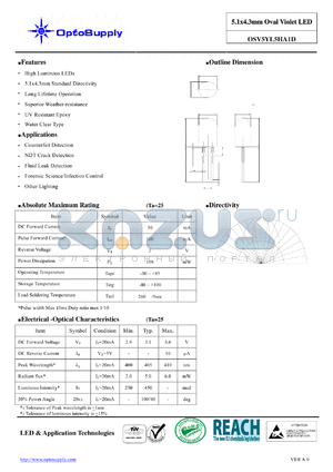 OSV5YL5HA1D datasheet - 5.1x4.3mm Oval Violet LED