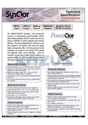 PQ60010QTA40NKS datasheet - Quarter-brick DC/DC Converter