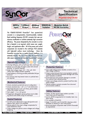 PQ60010QTA40PRS datasheet - Quarter-brick DC/DC Converter