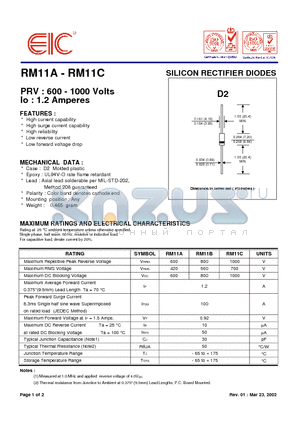 RM11B datasheet - SILICON RECTIFIER DIODES