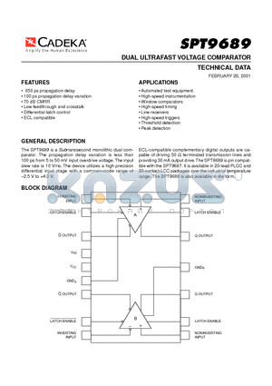 SPT9689 datasheet - DUAL ULTRAFAST VOLTAGE COMPARATOR