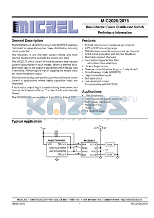 MIC2076-2BM datasheet - Dual-Channel Power Distribution Switch Preliminary Information