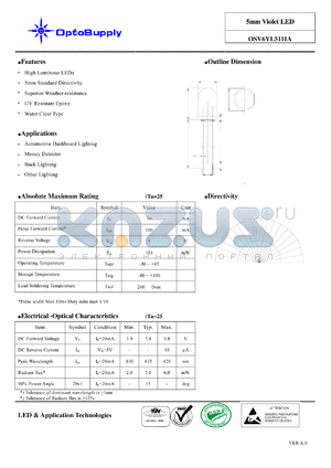 OSV6YL5111A datasheet - 5mm Violet LED Superior Weather-resistance High Luminous LEDs