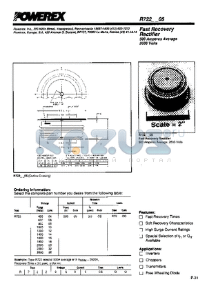 R7220405 datasheet - Fast Recovery Rectifier (500 Amperes Average 2600 Volts)