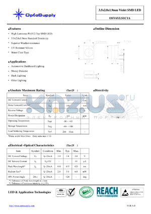 OSV6YLS1C1A datasheet - 3.5x2.8x1.9mm Violet SMD LED