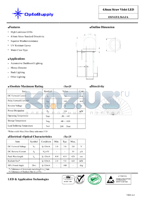 OSV6YL56A1A datasheet - 4.8mm Straw Violet LED Superior Weather-resistance High Luminous LEDs