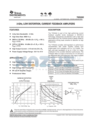 THS3202 datasheet - 2-GHZ, LOW DISTORTION, CURRENT FEEDBACK AMPLIFIERS