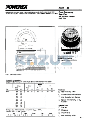 R7220605 datasheet - Fast Recovery Rectifier (500 Amperes Average 2600 Volts)