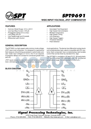 SPT9691SCU datasheet - WIDE INPUT VOLTAGE, JFET COMPARATOR