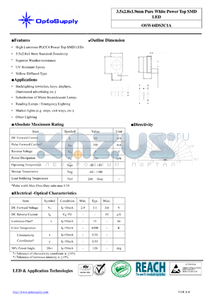 OSW44DS3C1A datasheet - 3.5x2.8x1.9mm Pure White Power Top SMD LED