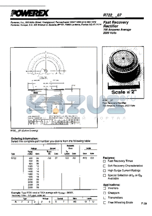 R7220607 datasheet - Fast Recovery Rectifier (700 Amperes Average 2600 Volts)