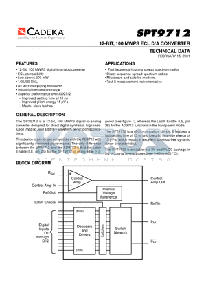 SPT9712 datasheet - 12-BIT, 100 MWPS ECL D/A CONVERTER