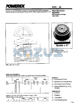 R7220806 datasheet - Fast Recovery Rectifier (650Amperes Average 1600 Volts)