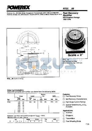 R7221406 datasheet - Fast Recovery Rectifier (650Amperes Average 1600 Volts)