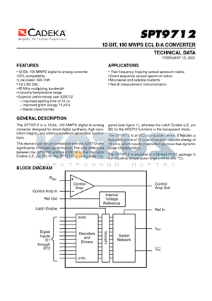 SPT9712BIP datasheet - 12-BIT, 100 MWPS ECL D/A CONVERTER