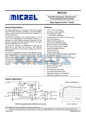 MIC2124 datasheet - Constant Frequency, Synchronous Current Mode Buck Controller