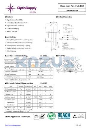 OSW44E56F1A datasheet - 4.8mm Straw PureWhite LED