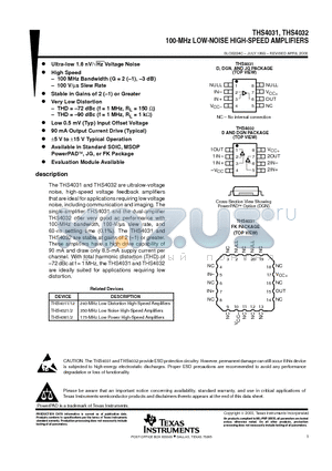 THS4031 datasheet - 100-MHz LOW-NOISE HIGH-SPEED AMPLIFIERS