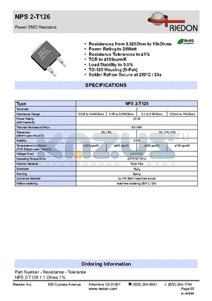 NPS2-T126 datasheet - Power SMD Resistors