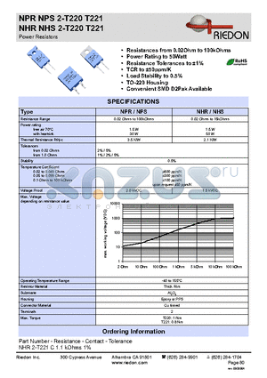 NPS2-T221 datasheet - Power Resistors