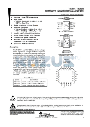 THS4031ID datasheet - 100-MHz LOW-NOISE HIGH-SPEED AMPLIFIERS