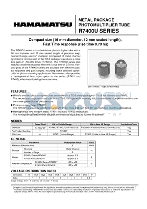 R7400U datasheet - METAL PACKAGE PHOTOMULTIPLIER TUBE