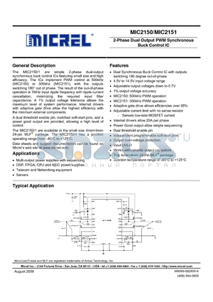 MIC2151YML datasheet - 2-Phase Dual Output PWM Synchronous Buck Control IC